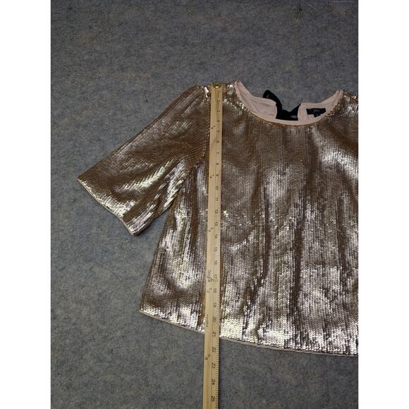 NWT J Crew Rose Gold Sequin Tie Back Top Sz 8 Holiday Party Preppy Elbow Sleeve - Picture 3 of 8